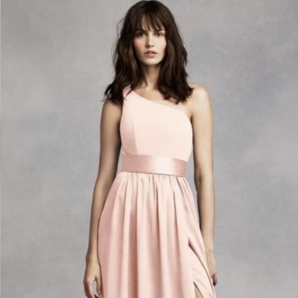 Vera Wang White Blush Pink One Shoulder Gown Prom Bridesmaids Dress Size 8 - Picture 4 of 4